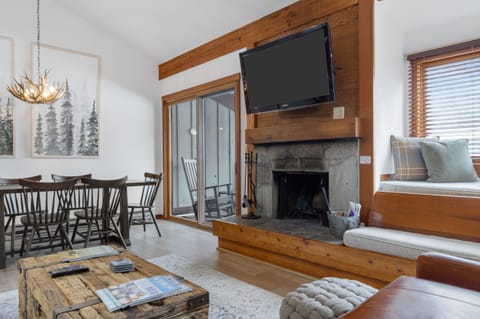 Living Room with Wood Burning Fireplace