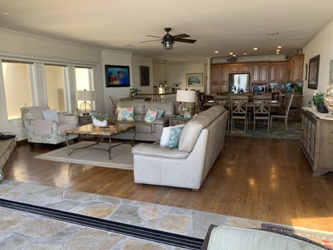 View looking into the house from the ocean front balcony.