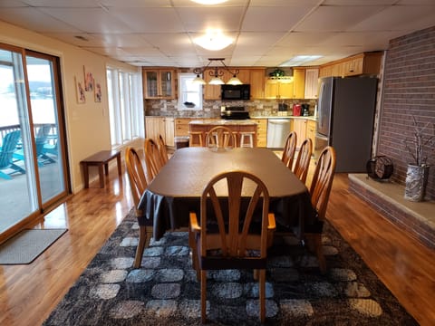 Open concept that includes the kitchen, dining room and living room.