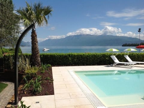 View of the lake and the swimming pool