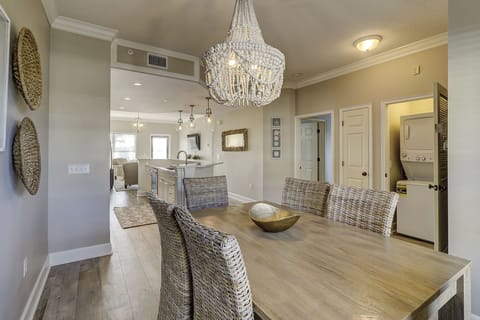 View from dining area into the kitchen.  Older table pictured