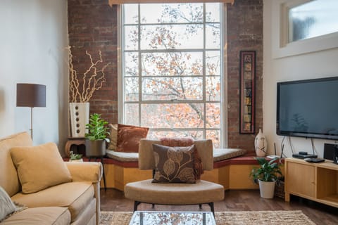 A mix of comfortable and modern furnishings.