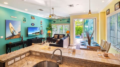 The Smiling Ibis - The living room sofa pulls out to a Queen sleeper for extra guests...