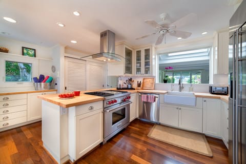 Kitchen - Gas range, oven, ice maker, microwave, toaster, blender, food processor, coffee pot, coffee grinder, cookware, bakeware, dinnerware and dishwasher.