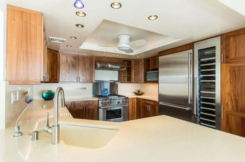 Fully stocked kitchen including a wine chiller