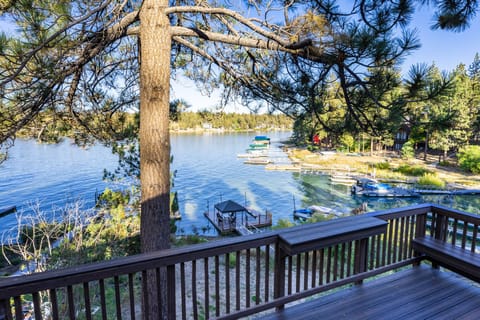 Veiw from upper deck with BBQ and outdoor seating.