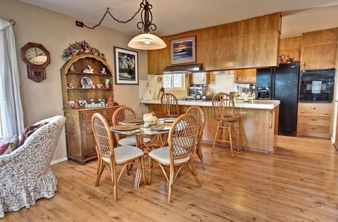 Open dining and kitchen area.