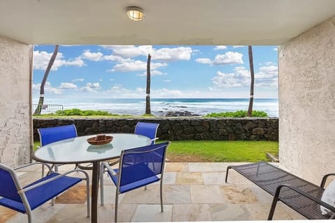 Lanai with seats and ocean views