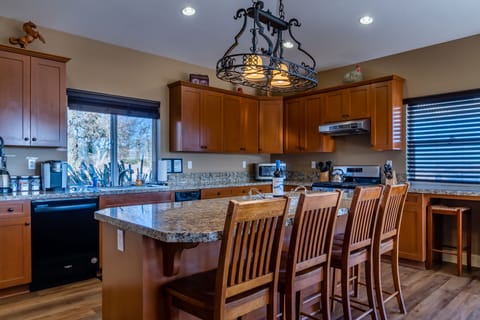 Large kitchen island with seating for four.
