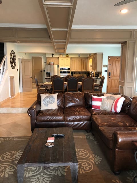 Oversized sectional couch is large enough to sleep on for a lazy day!