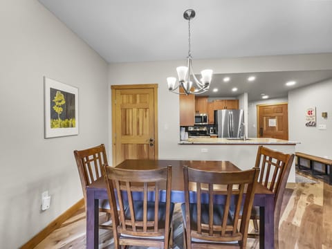 Open dining and kitchen area.