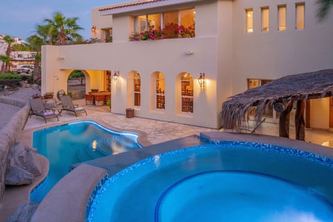 Private pool and jacuzzi during sunset