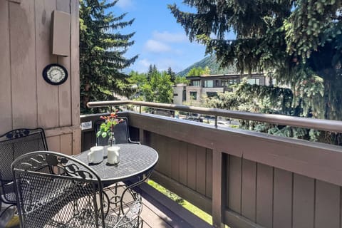 This sunny balcony looks out to Aspen mountain