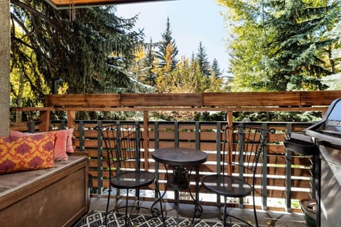 You can enjoy sunny days year-round in this cozy seating area on the patio. Prepare dinner on the gas grill.
