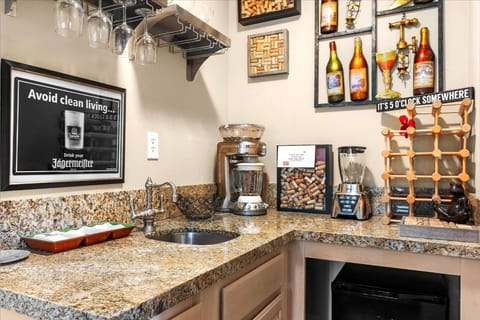 Complete wet bar with built in wine fridge