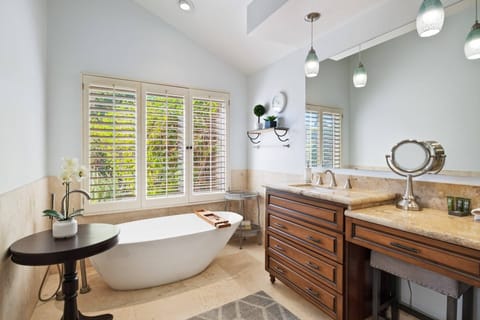 Master En Suite Bath with Walk in Shower, soaking tub and walk in closet