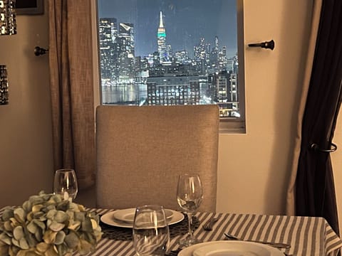 View of NY City Skyline from dinning room table.