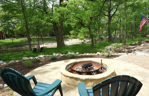 Custom fire pit overlooking the Cypress Creek