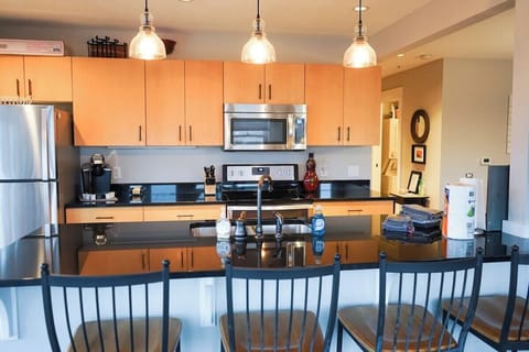 Kitchen with a large granite island