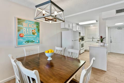 Stylish dining area table seats six