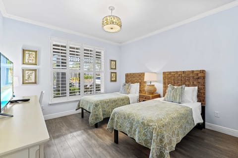 Twin Bedroom with Flat Screen TV; New Beds, Flooring, and Decor; Perfect for Singles or Kids; Entrance to 2nd Bathroom from this Bedroom!