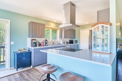 Newly updated kitchen and fully stocked, ready for you to prepare meals!