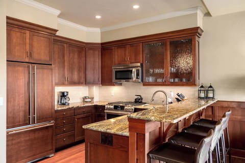 There is plenty of counterspace in the beautiful kitchen.