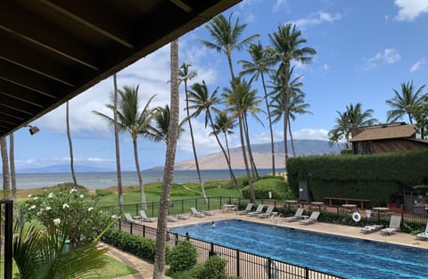 View of Ocean, Mountain, and Pool from Lanai