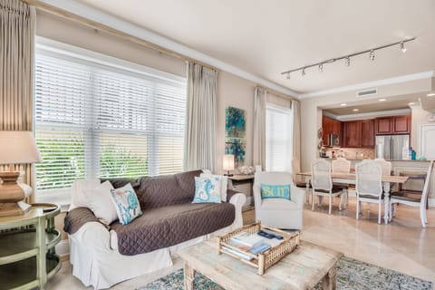 Adagio G105 living area - Seating for the whole family, corner condo with lots of light!