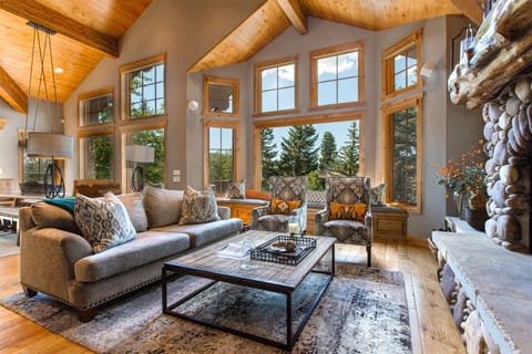 Living Area with Gas Fireplace, 65" HD TV and DVD with Surround Sound