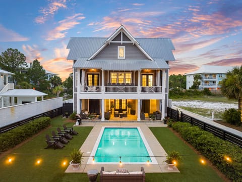 Private Pool with Sunset Background