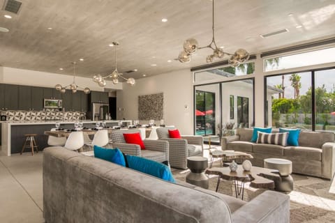 Massive Open Plan Great Room with Living, Dining and Kitchen