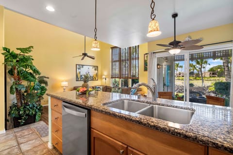 Open kitchen with granite countertops