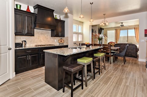 Kitchen Island View - The Kitchen Island comfortably seats 4 adults and creates a great space for serving and preparing meals.