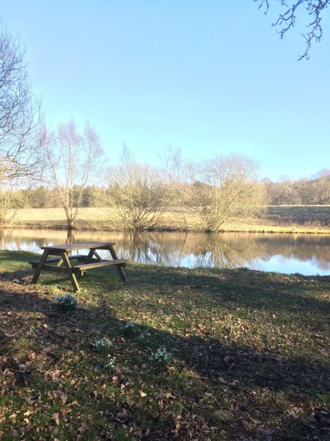 Just outside the door