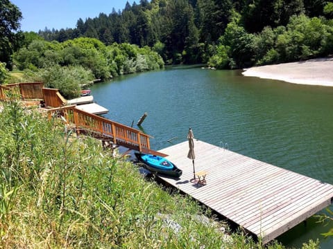 The river dock (avail. approx. mid May-Sept), as viewed from deck.