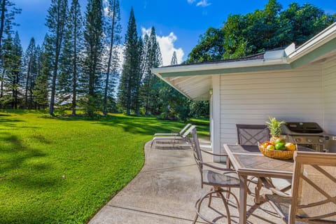 Back yard with golf course and mountain views, & BBQ on patio