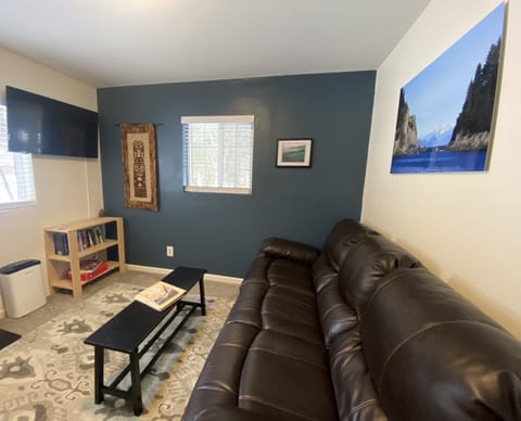 The living room smart tv is wifi ready for your streaming logins! 