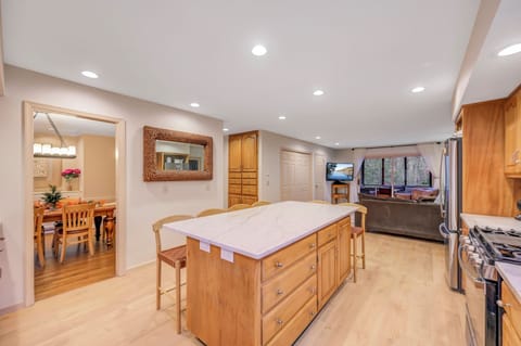 seating at island and adjacent dining room