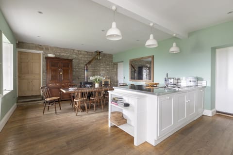 Overthwarts Farmhouse - large dining kitchen with wood burner for cosy evenings