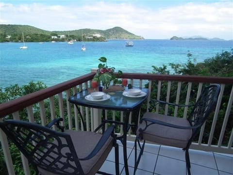 Waterfront dining on the private terrace.