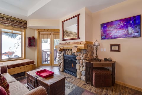All the comforts of home including a large smart TV, gas fireplace and kitchen.