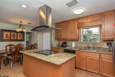 Tiled back splash and stainless appliances