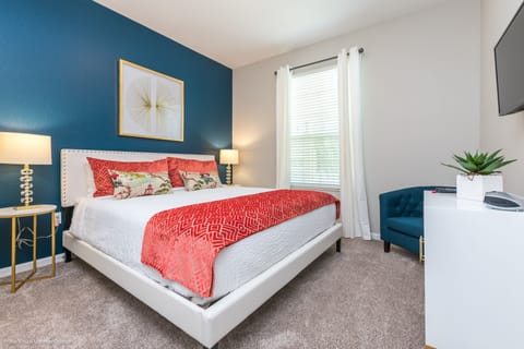 Step into the modern bedroom where bold colors accentuate contemporary design, adding vibrancy and personality to your retreat.