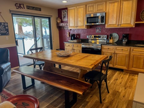 Dining area with plenty of seating and new, sturdy benches