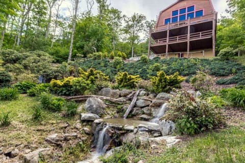 back yard with pond, on-demand water fall and extensive landscaping
