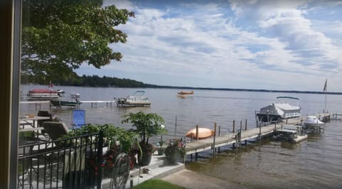 Plane landing on the lake during summertime 