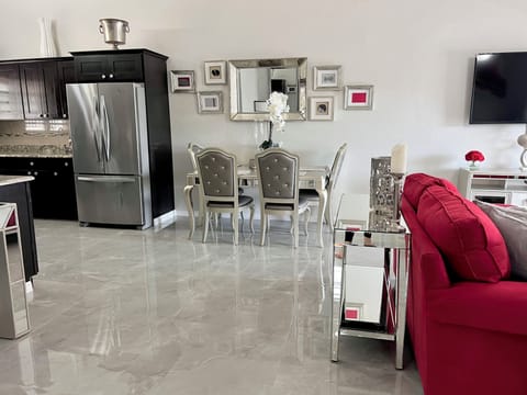 Another angle of the open concept living, dining, and study areas. 