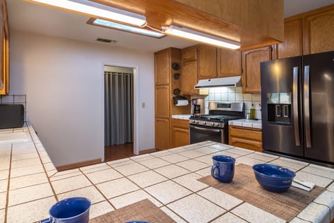 Snack bar view into kitchen