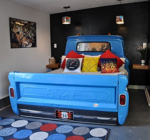 Yes, it is a real and literal, 1963 GMC pick-up truck bed!